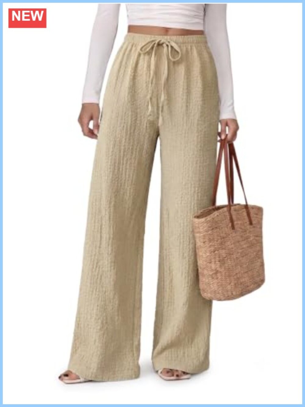 Wide Leg Pants for Women Lightweight Palazzo Trousers Crinkle Drawstring